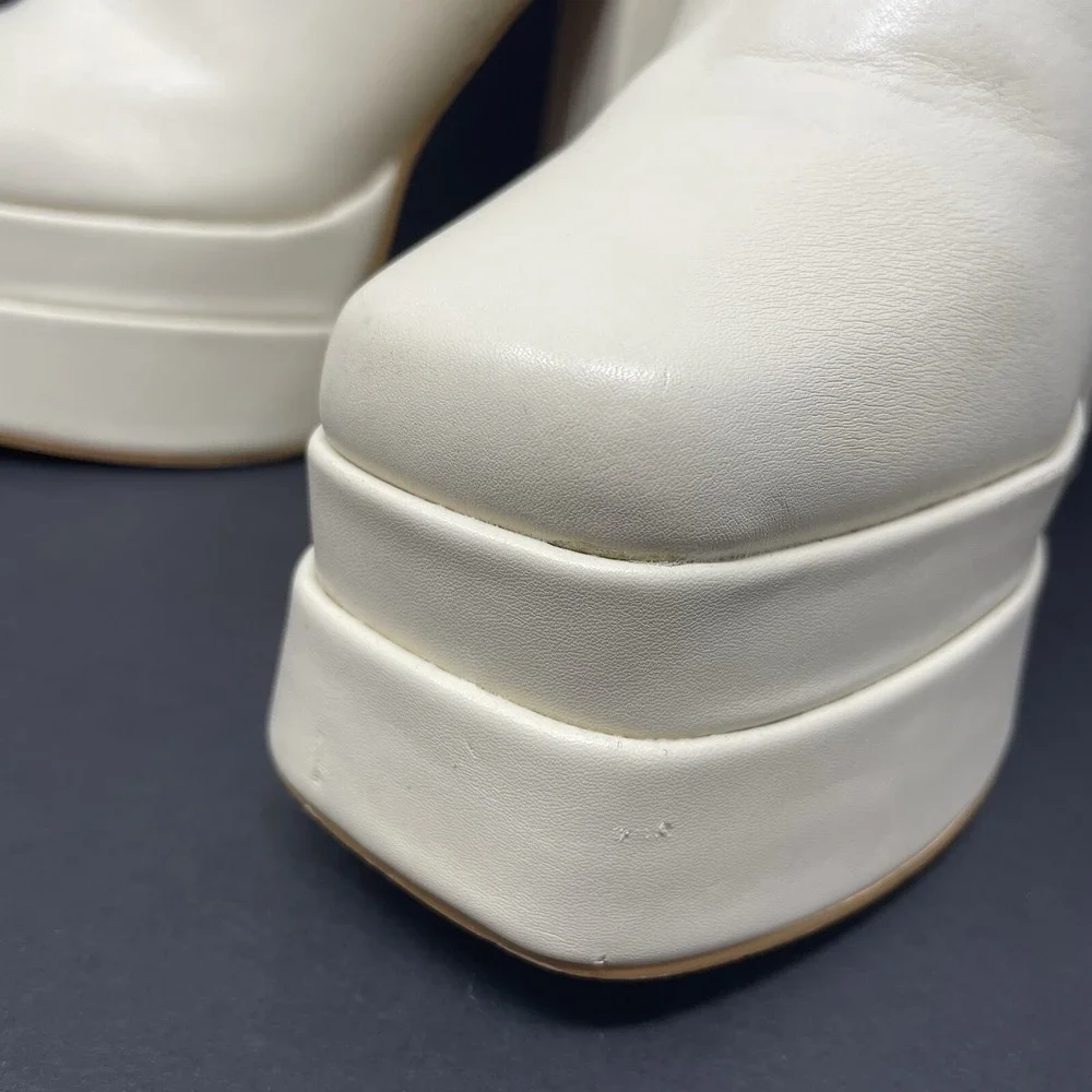 Womens Boots Double Stacked Platform Chunky Ecru Drag Cosplay Hippie‎ Go Go Sz 7